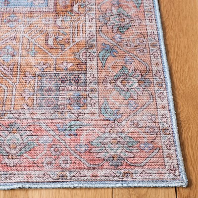 Serapi Blue and Rust Washable Viscose Area Rug 4' x 6'