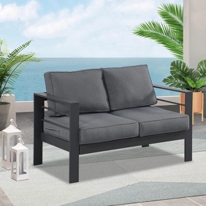 Heynemo Patio Furniture Aluminum Loveseat, All-Weather Outdoor 2 Seats Sofa Couch - 1 of 4