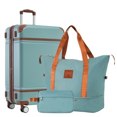 3-Piece Hardshell Luggage Sets With Bags And Single Vintage Luggage 24In,Lightweight Expandable Suitcase With Tsa Lock-Cuddlewood