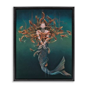 Stupell Industries Mermaid Fish Swirling Painting Floating Frame Canvas Art, Black, 17" x 21" - 1 of 4