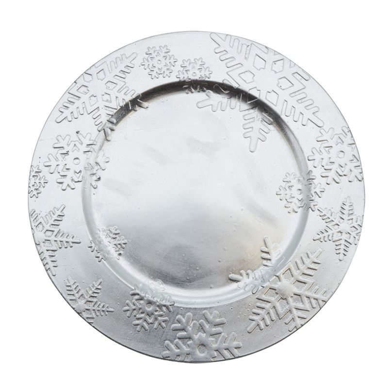 Saro Lifestyle Snowflake Design Christmas Holiday Decorative Charger Plate - set of 4 pcs, 2 of 4