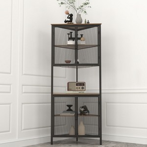 XIYUYEU 5-Tier Corner Open Shelf Bookcase Storage Shelf with Metal Mesh Door, Kitchen - 1 of 4