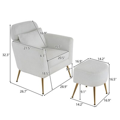 Dimension diagram of the Karl Home solid wood armchair with ottoman showing measurements