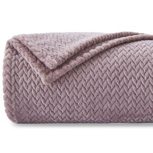 Aoibox Super Soft Light Purple Flannel Fleece Throw Blanket with Leaves Pattern for All Season Use, Premium Silky and Lightweight - 1 of 4