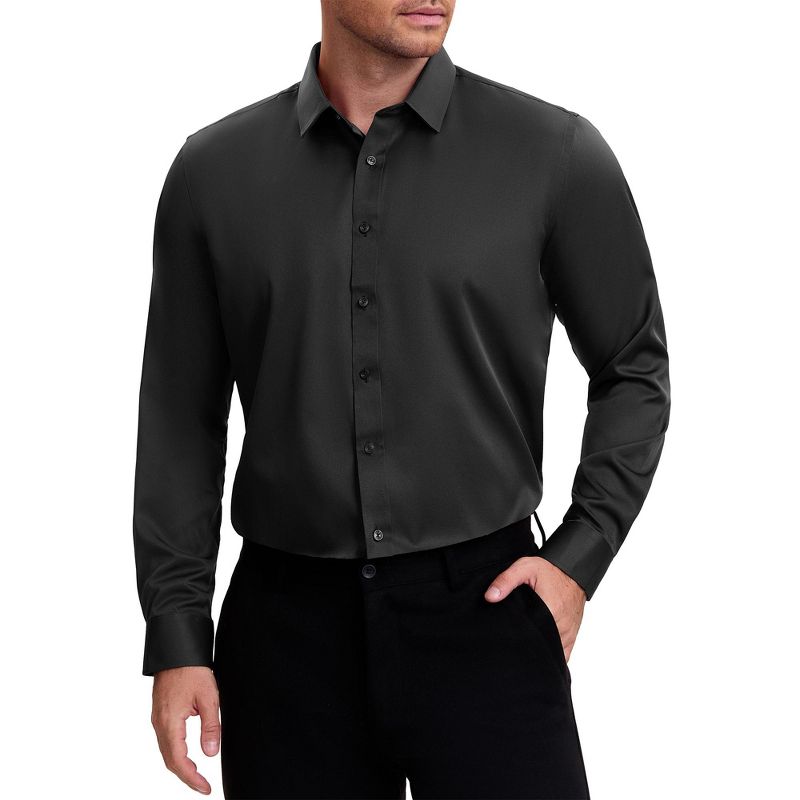 INSPIRE CHIC Men's Point Collar Long Sleeve Button Down Solid Color Formal Dress Shirts Small Black