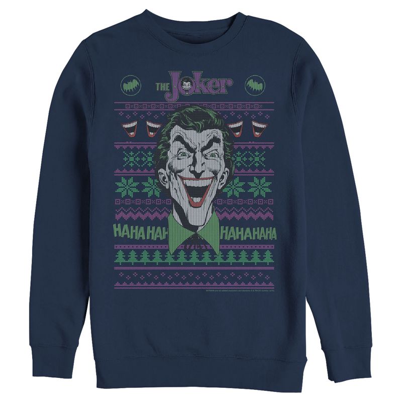 Men's Batman Ugly Christmas Joker Laugh Sweatshirt, 1 of 4