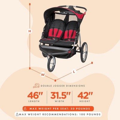 Centennial Red and Black Double Jogging Stroller with Swivel Wheels