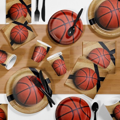 85pk Basketball Supplies Party Kit Disposable Dinnerware Set Orange/Brown