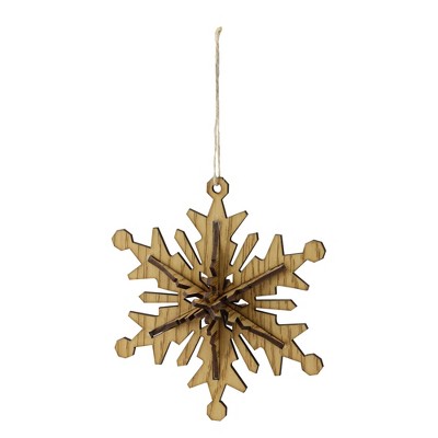 Melrose 5.25" Wooden 6 Point Snowflake 3 Dimensional Christmas Ornament - Brown