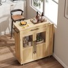 Kitchen Island Cart with Storage, Mobile Rolling Island with Glass Cabinet Doors & Spice Rack for Dining Room & Kitchen, Natural - 3 of 4