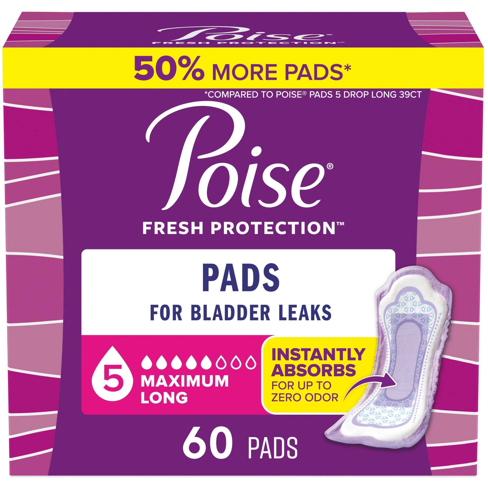 Poise Maximum Absorbency Incontinence Pads - Long - 60ct