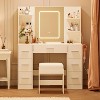 Vanity Desk with Mirror, Led Lights, Power Outlet and Stool, Makeup Vanity Table with 7 Drawers and 6 Storage Shelves - 2 of 4