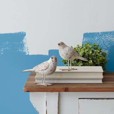 Weathered Gray and Brown Resin Bird Figurines Set of 4