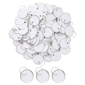 Juvale 100-Pack Paper Key Tags with Metal Rings - 1.2 Inch Round Rimmed Split Keychain with Blank Labels (White) - 1 of 4