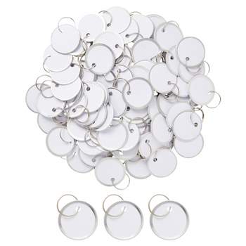Juvale 100-Pack Paper Key Tags with Metal Rings - 1.2 Inch Round Rimmed Split Keychain with Blank Labels (White)