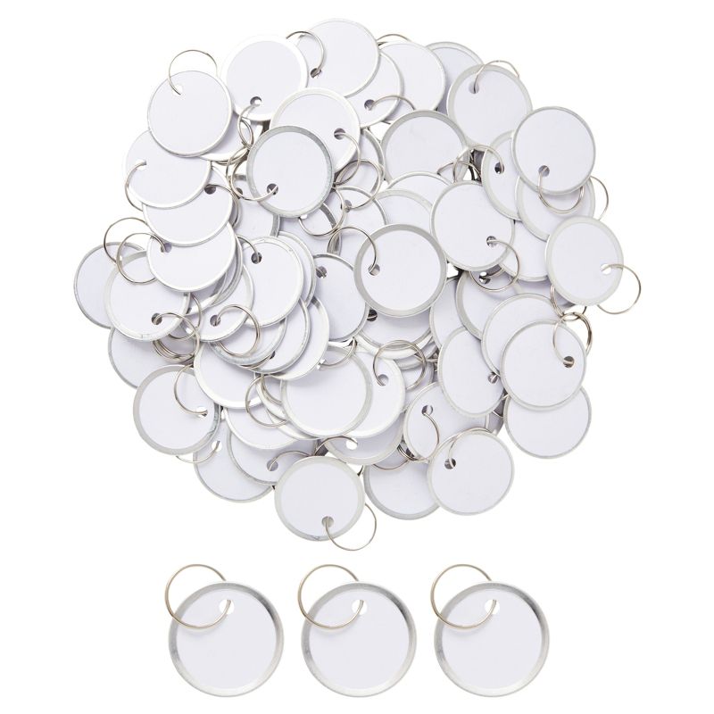 Juvale 100-Pack Paper Key Tags with Metal Rings - 1.2 Inch Round Rimmed Split Keychain with Blank Labels (White), 1 of 9