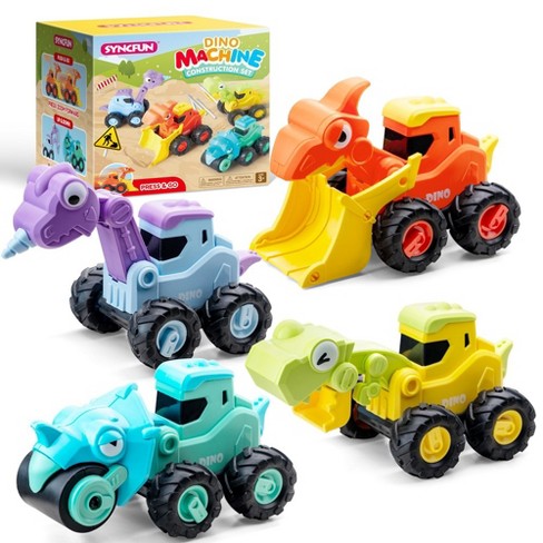 SYNCFUN Baby Toy Cars 4pack Dinosaur Construction Vehicle set Dinosaur Toys for 1 2 3 Year Old Boys Girls Kids First Birthday Gifts for Toddler Toys