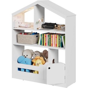 3-Tier Children's Bookshelf and Toy Storage Organizer with Motion Sensor Light ¨C Wooden Book Rack for Playrooms, Classrooms, and Bedrooms white - 1 of 4