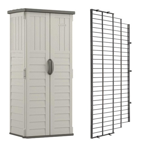 Suncast Vertical Storage Shed Building Bundled W Metal Wire Shelf