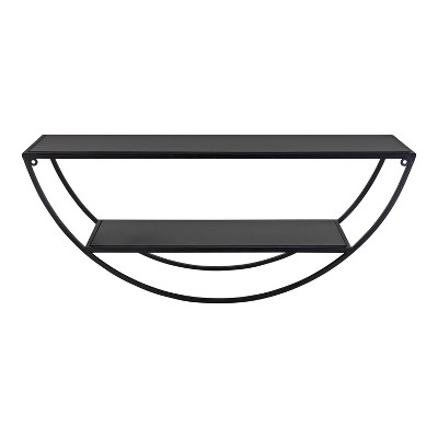 Black Half-Moon Floating Wall Shelf with Wooden Tiers