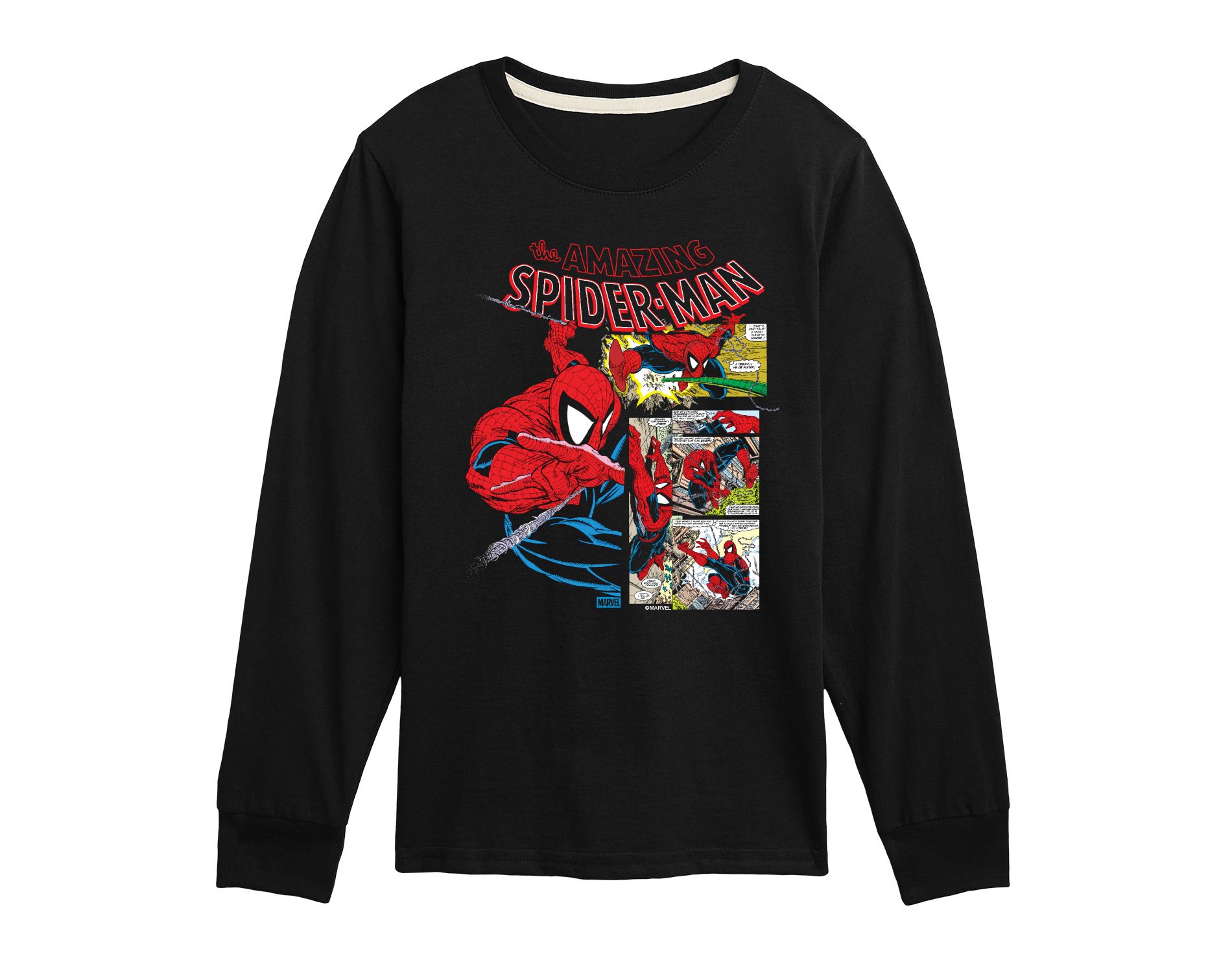 Boys' Marvel Spider-Man Comic Panel- Youth Long Sleeve Graphic T-Shirt Long Sleeve Graphic T-Shirt - Black - Large