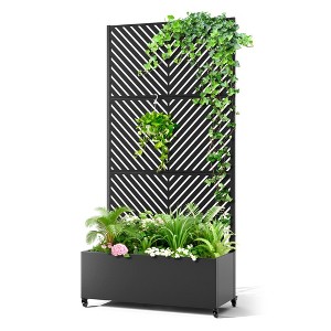 TOAOTBNBO Metal Raised Garden Bed with Parallel Lines Pattern, Outdoor Planter Box with Wheels, Modern Privacy Screen for Garden and Patio - 1 of 4