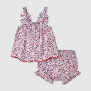 Baby Girls' Floral Bow Top & Bottom Set - Cat & Jack™ Blue/Red - 1 of 4