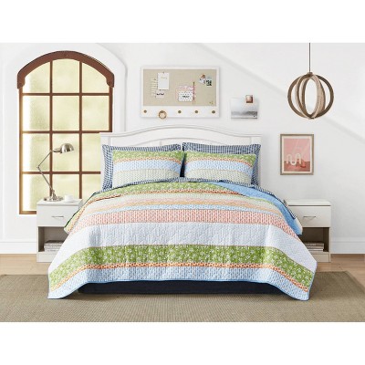 Bohemian Bliss Reversible Cotton Quilt Set in Chambray Blue, Full Size