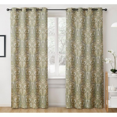HLC.ME Paris Paisley Decorative Print Damask Pattern Light Reducing Grommet Window Curtain Panels for Bedroom, Set of 2