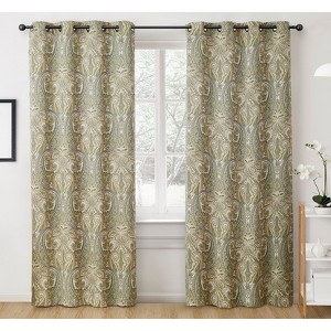 HLC.ME Paris Paisley Decorative Print Damask Pattern Light Reducing Grommet Window Curtain Panels for Bedroom, Set of 2 - 1 of 4