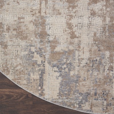 Round Grey and Beige Abstract Synthetic Area Rug