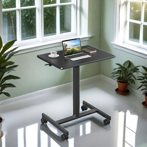 GlasFlength Desks Mobile Small Standing Desk Adjustable Height, Portable Rolling Desk with Lockable Wheels, Stand up Table, Black, 25.7 GlasFlength Desks Mobile Small Standing Desk Adjustable Height, Portable Rolling Desk with Lockable Wheels, Stand up Table, Black, 25.7