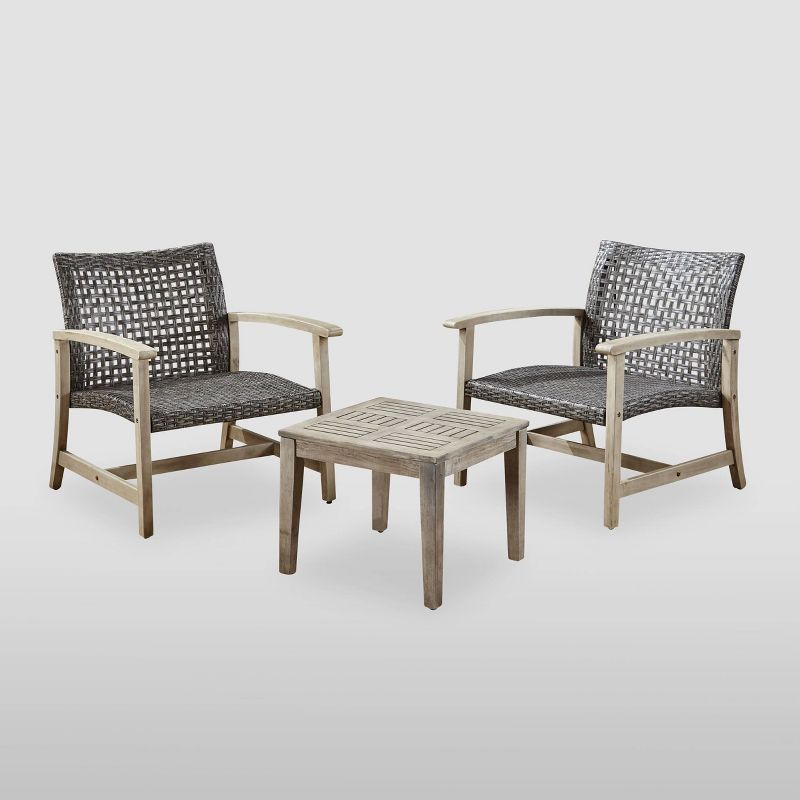3pc Hampton Wood and Wicker Patio Set - Christopher Knight Home, 3 of 8