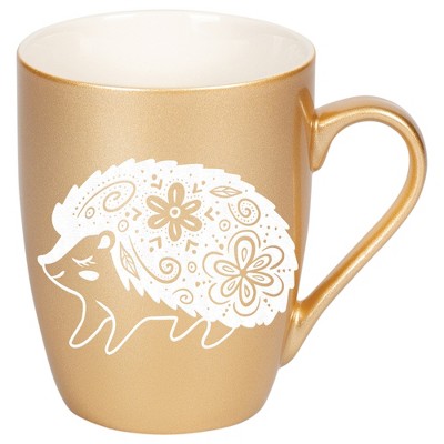 Elanze Designs 10 Ounce Metallic Finish New Bone China Tea Coffee Cup Mug� Gold Woodland Floral Hedgehog