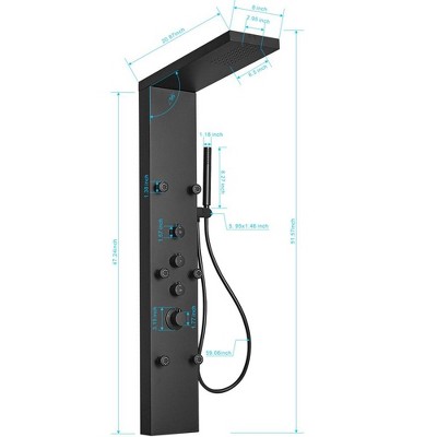 Matte Black 47'' Stainless Steel Shower Panel with Jets