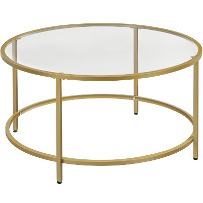 Yaheetech Modern Glass-Top Coffee Table Round End Table