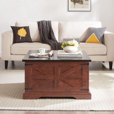 Farmhouse Coffee Table,  Cocktail Table With Large Hidden Storage, Coffee Table With Storage For Living Room-Cuddlewood