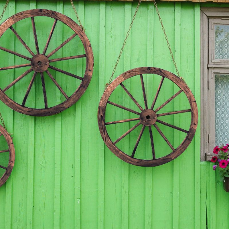 Costway Set of 2 30 In Decorative Vintage Wood Garden Wagon Wheel w/Steel Rim Wall Decor, 4 of 11