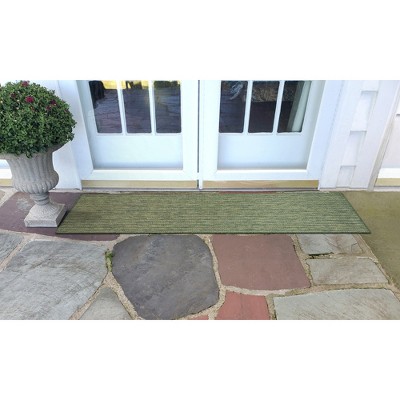 Green Flatwoven Synthetic Stripe Indoor/Outdoor Runner Rug
