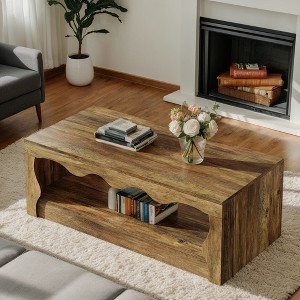 Hommoo 2-Tier Farmhouse Rectangle Coffee Table Rustic Brown - 1 of 4
