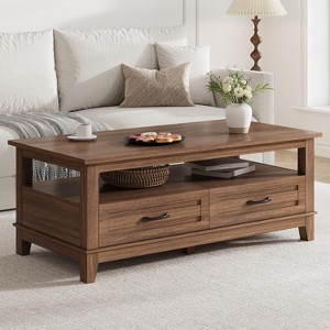 Coffee Table with Drawers, 47.2" Center Table Rustic Coffee Tables Living Room Table, with Open Shelf and 6 Support Legs - 1 of 4