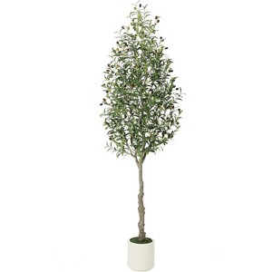 5ft Faux Olive Tree - Fake Potted Olive Silk Plant w/White Planter, Natural Olive  and Realistic Leaves Artificial Tree for Home Office Decor - 1 of 4