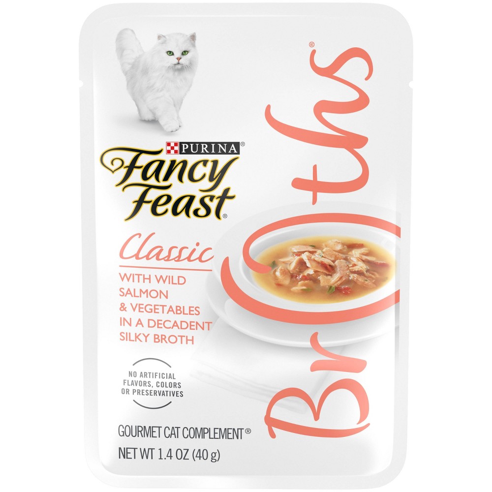 Purina Fancy Feast Broths Classic Gourmet Wet Cat Food Complement with Wild Salmon & Fish In Broth - 1.4oz