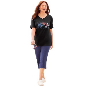 Catherines Women's Plus Size Stars & Shine Tee - 1 of 3