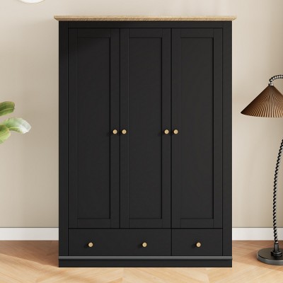 Modern Wardrobe Closet Cabinet with Hanging Rods and Drawers for Bedroom Storage,Freestanding 3 Door Armoire Organizer-LAOTIES