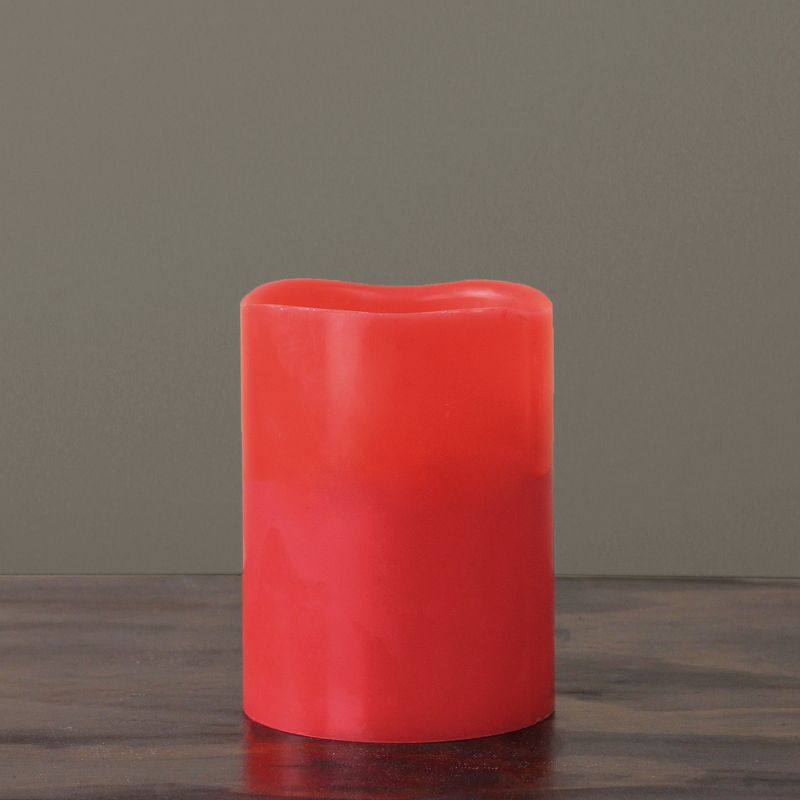 Northlight 8" Prelit LED Battery Operated Flameless 3-Wick Flickering Pillar Candle - Red, 3 of 4