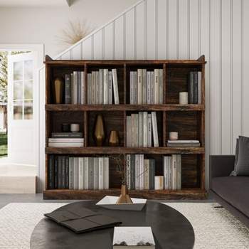 10 Shelf Bookshelf, 3 Tier Modern Wide Bookcase, Mid-Century Wood Bookshelves Storage, Floor Standing Bookshelf for Living Room, Office-The Pop Home