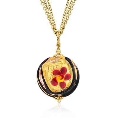 Ross-Simons Italian Multicolored Murano Glass Floral Pendant Necklace in 18kt Gold Over Sterling Size 18