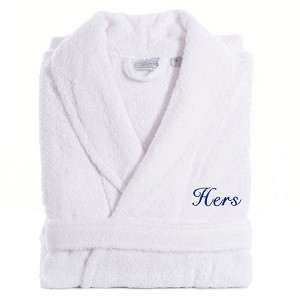 Linum Home Textiles 100% Turkish Cotton Embroidered ''Hers'' Terry Bathrobe in Script Font - 1 of 3