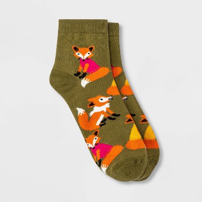 Women's Winter Fox Ankle Socks - Xhilaration™ Olive 4-10